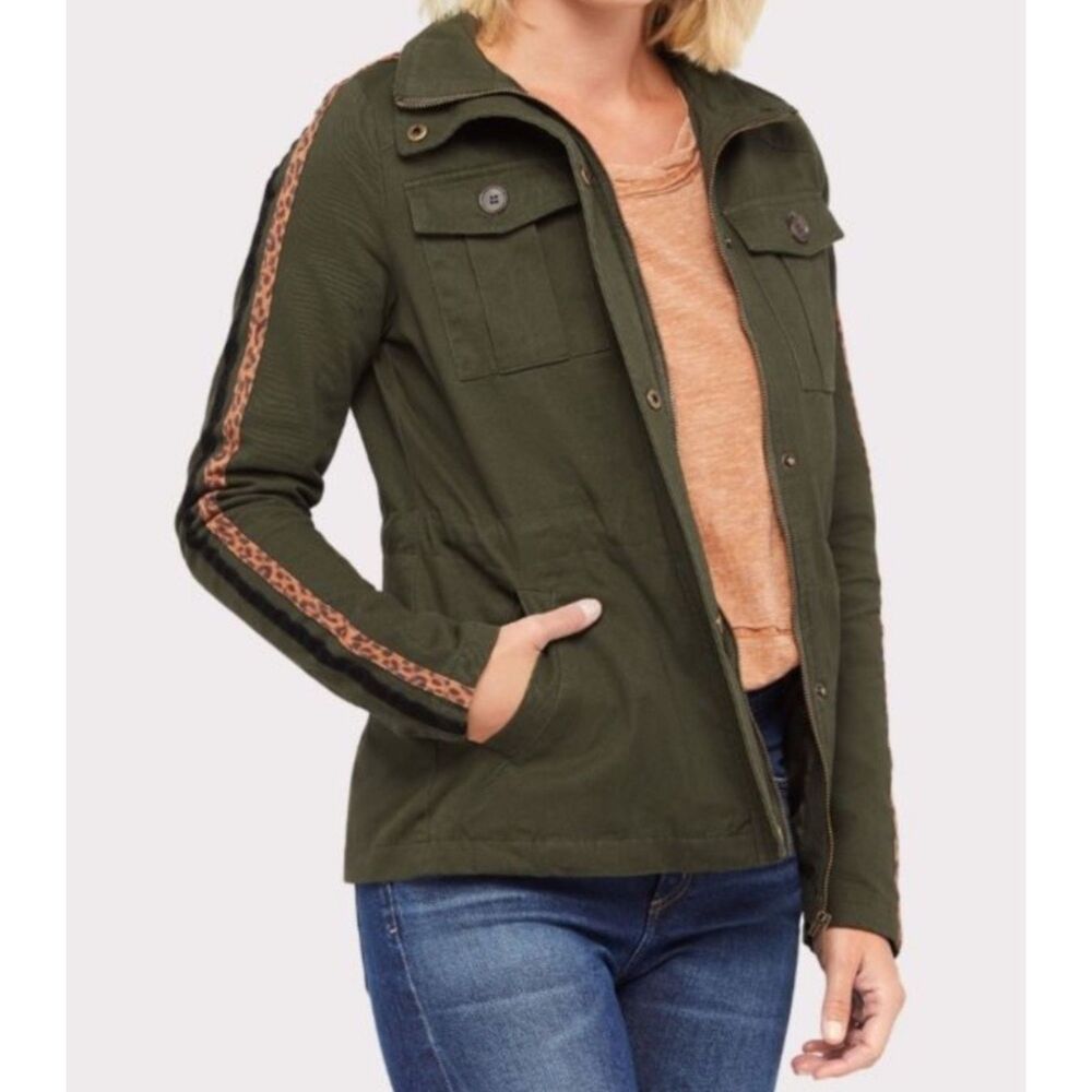 Peyton Jensen Anorak Army Green Canvas Velvet Animal Print Utility Jacket Small